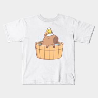 Cute Capybara and Bird Relaxing in Hot Bath Spa Soak Kids T-Shirt